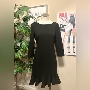 Vince Camuto Dressy LBD Ruffle Black Fit And Flare Career Dress Size 6